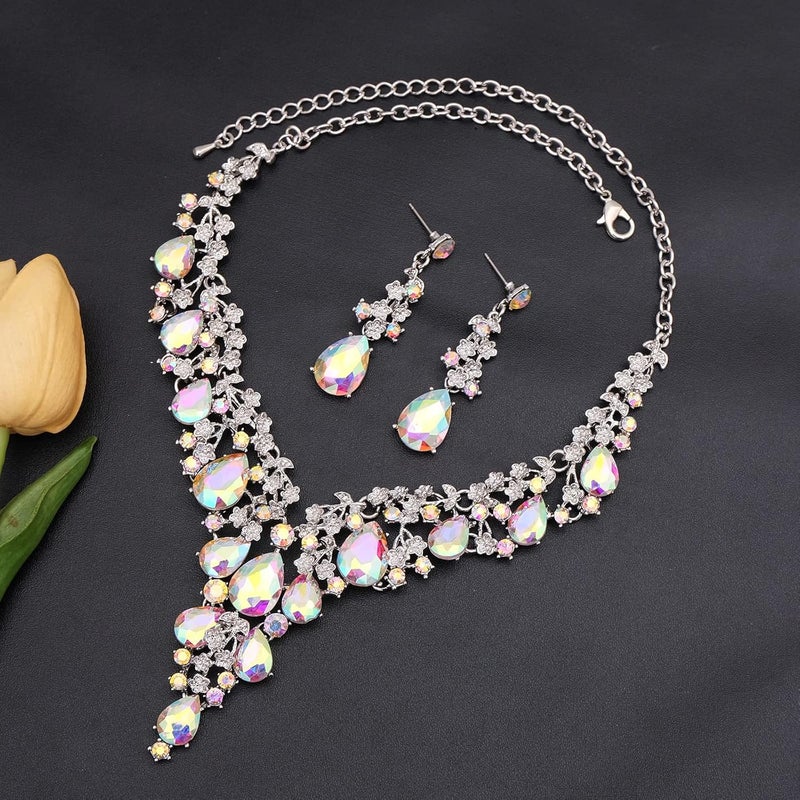 CSY Elegant Crystal Costume Jewelry Sets Flower Bridal Necklace Earrings Stretch Bangle Set for Bride Bridesmaid Wedding Dress Accessories - Image 4
